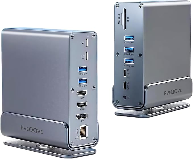 【15-in-1 USB C Hub &amp Vertical Docking Station 3 Monitors】 Dual Monitor 2 HDMI and Triple Monitor Includes DP10Gbps USB 3.2 SD/TF Gigabit Ethernet -for Dell/HP/Lenovo MacBook/SurfacePhone ect.