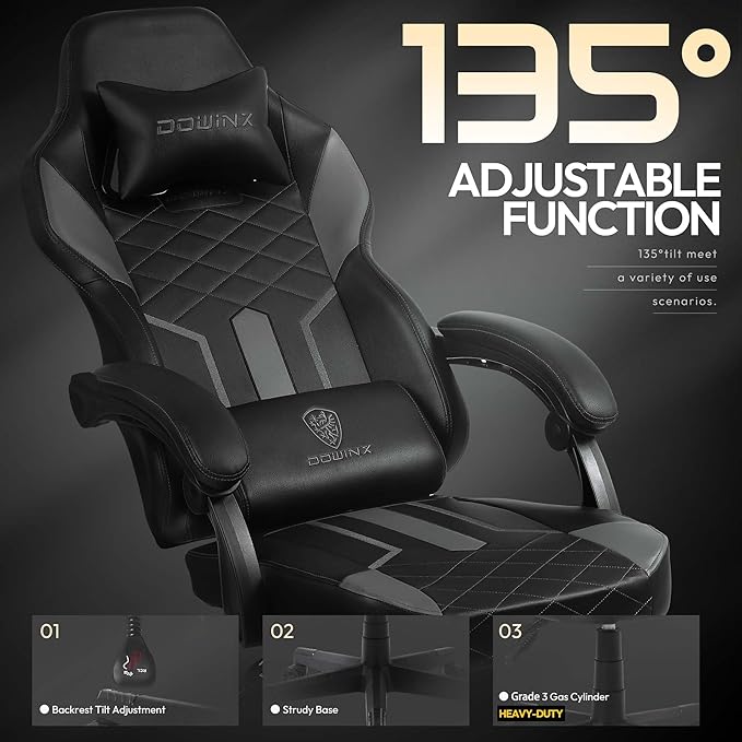 Dowinx Gaming Chair with Pocket Spring Cushion High Back Ergonomic Computer Chair PU Leather 350 LBS Black and Purple