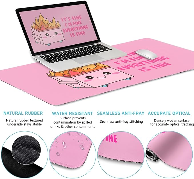Blusabaca Dumpster on Fire Mouse Pad Desk Pad Funny Cute Desk Mat Large Gaming Mouse Pad with Wrist Rest Keyboard Pad Wrist Rest Ergonomic Cup Coaster Work Home Desk Accessories Office Supplies