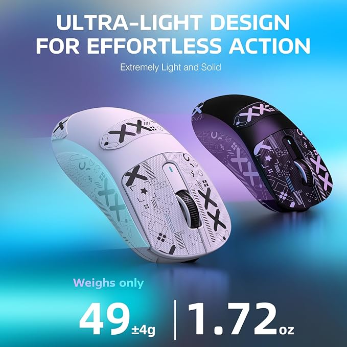 ATTACK SHARK X3 Lightweight Wireless Gaming Mouse 49g Tri-Mode Bluetooth/2.4G/USB-C Wired Mouse PAW3395 26K DPI Sensor 200h Battery Life Programmable Buttons Griptape for PC/Laptop/Mac