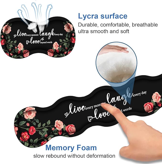 4 in 1 Ergonomic Memory Foam Mouse Pad Wrist Rest Set Large XXL Gaming Desk Pad + Keyboard Wrist Rest + Mouse Wrist Cushion + Coaster for Home Office Study Gaming Floral Quotes Live Laugh Love