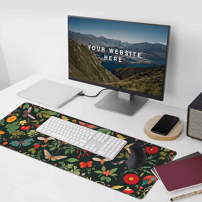 Butterfly Floral Mouse PadDesk MatLarge Waterproof Non-Slip Rubber Mousepad with Stitched Edges Office Home Computer Desk Accessories35.4X15.7