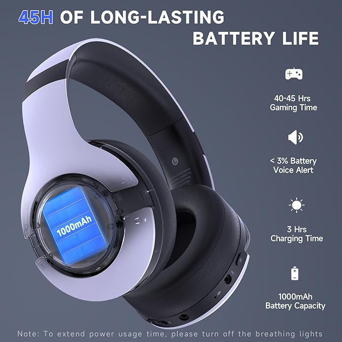 Gtheos Wireless Gaming Headset for ps5 ps4 Elden Ring PC Mac Switch Bluetooth 5.3 Gaming Headphones with Noise Canceling Microphone 45H Battery RGB Light White