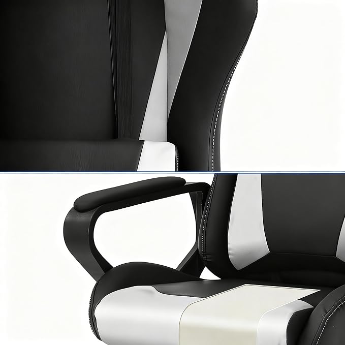 Ergonomic High Back Gaming Chair &amp Office Chair PU Leather &amp Adjustable &amp Easy Assembly &amp BIFMA Certified for Home/Office (Gray) (White)