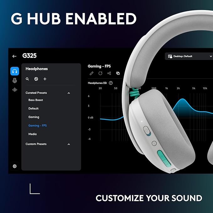 Logitech G325 Lightspeed Wireless Bluetooth Gaming Headset All-Day Comfort Built-in Mic with Noise Reduction 24-Bit Audio 24+ Hr Battery Life for PC PlayStation Switch Mobile – White