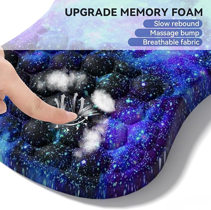 AIMSA Upgraded Wrist Rest Support Mouse Pad Ergonomic Mousepad Massage Memory Foam Design Pain Relief Comfortable Wrist Cushion Mat Non-Slip PU Base for Home Office Galaxy Nebula Universe