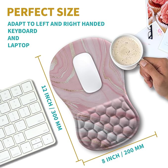 Hokafenle Ergonomic Mouse Pad Wrist Support Wrist Rest Mousepad for Carpal Tunnel Pain Relief with Integrated Memory Foam Slope Massage Bulge (11.8x7.9 inchPink Fluid