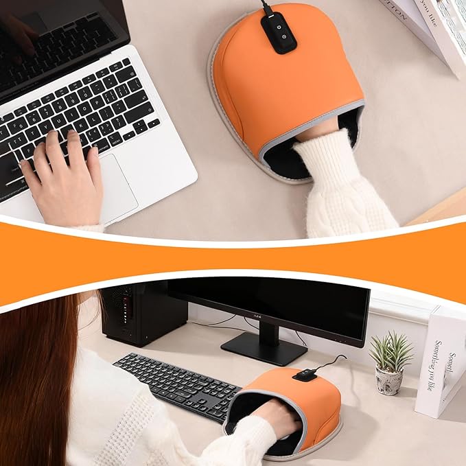 USB Heated Mouse Pad Hand Warmer3 Temperatures&ampTimer Settings Leather Hand Warmer Mouse Pad with Ergonomic Wrist Support DesignWorks with All PC MiceChristmas Gift for Office Work Home Game(Ora