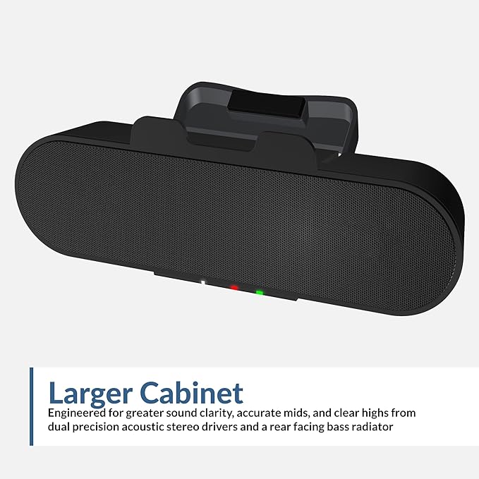 Cyber Acoustics USB &amp Bluetooth Speaker Bar (CA-2890PRO) USB Powered with Speakerphone for PC and Bluetooth for Connection to Smartphones Clamps to Monitors up to 2 Inches Thick 20 Watts