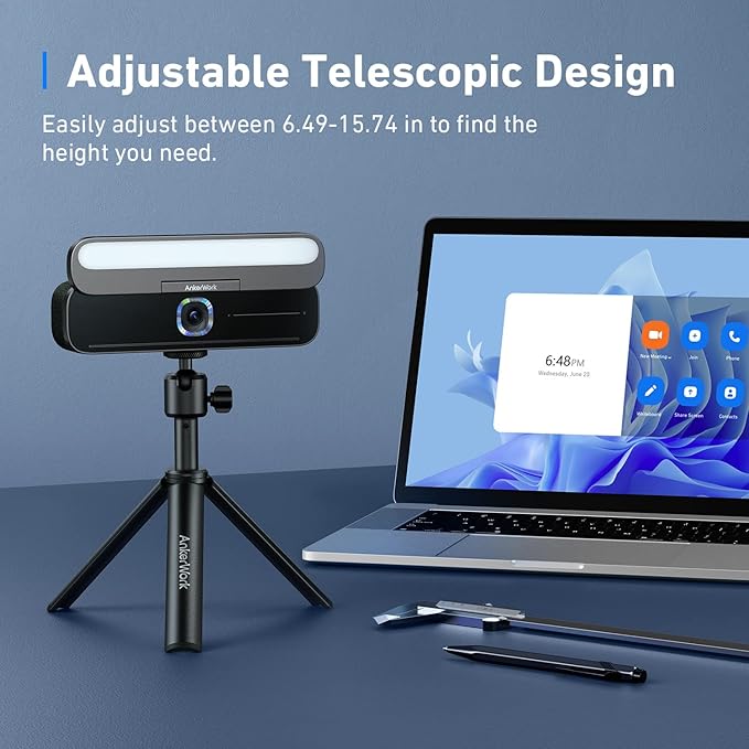 AnkerWork C310 4K Webcam &amp AnkerWork Mini Tripod 12MP 4K@60FPS HDR AI Auto Focus Framing Noise Canceling Mic Aluminum Black Compatible with Webcams Cameras up to 1.5kg