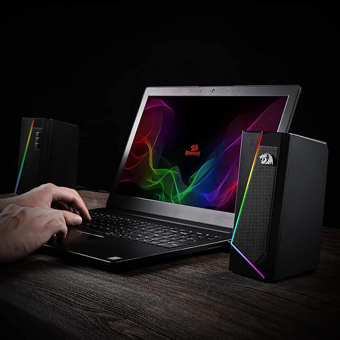 Redragon GS520 RGB Desktop Speakers 2.0 Channel PC Computer Stereo Speaker with 6 Colorful LED Modes Enhanced Sound and Easy-Access Volume Control USB Powered w/ 3.5mm Cable