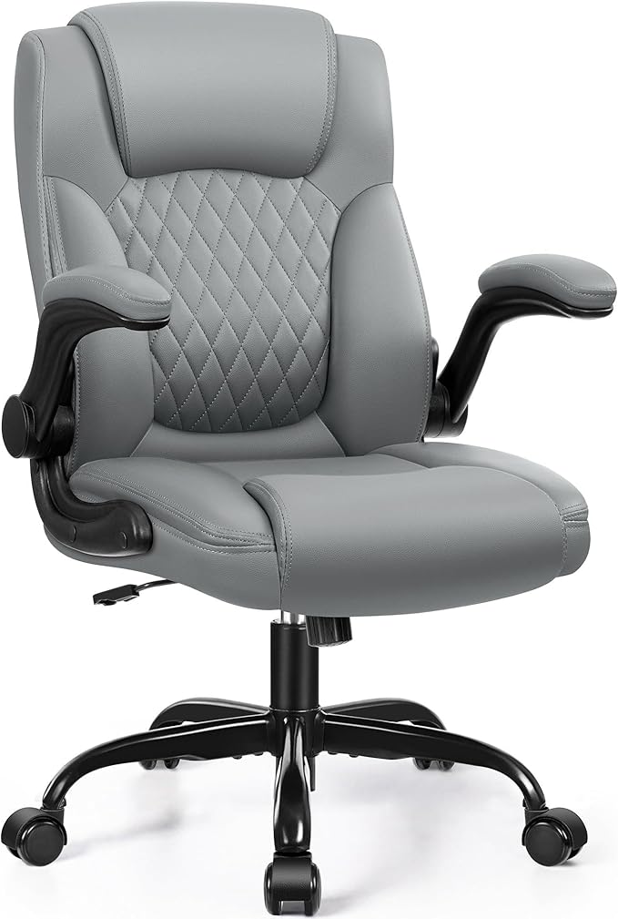 Leather Office Chair Ergonomic Back Support PU Home Office Desk Chair - 360° Free Swivel Compact Gaming Chair with Rolling Wheels &amp Adjustable Armrests