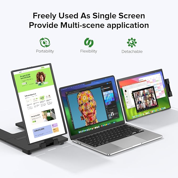 UPERFECT Laptop Screen Extender 2K 14 360° Patented Unique Swivel Hinge Triple Monitor 2240x1400 QHD IPS Portable Dual Monitor for 13.3-17.3'' Laptops Plug &amp Play with Mac Wins Android