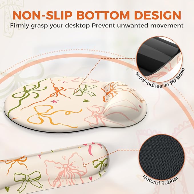 iCasso Desk Pad Mat Large Mouse Pad and Keyboard Wrist Rest Set Desk Protector Mat4in1 Ergonomic Carpal Tunnel Keyboard Pad with Wrist Support for Desktop Home Office Computer (Colorful Ribbon)