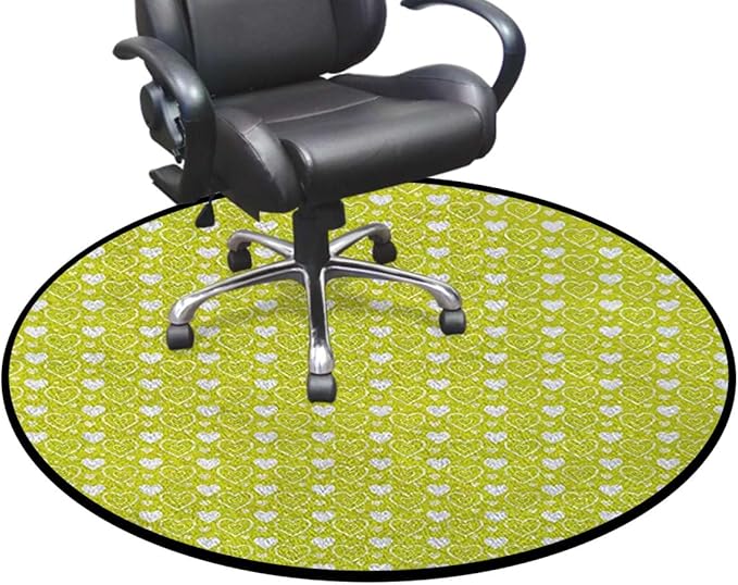 Yellow Gaming Chair Mat Chair Mat for Hardwood Floor Round Floor Mats for Office Chair Computer Desk Anti Slip Little Dots and Tiny Cute Sweet Hearts Pattern Diameter 35.4 in