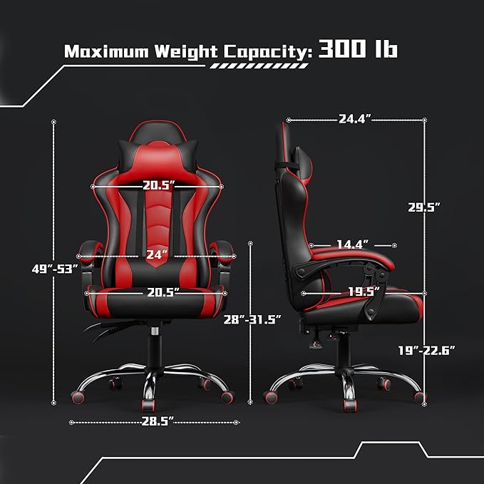 Yaheetech Gaming Chair Computer Office Chair with Headrest and Massage Lumbar Support Height Adjustable Ergonomic Chairs with Swivel Seat Black/Red