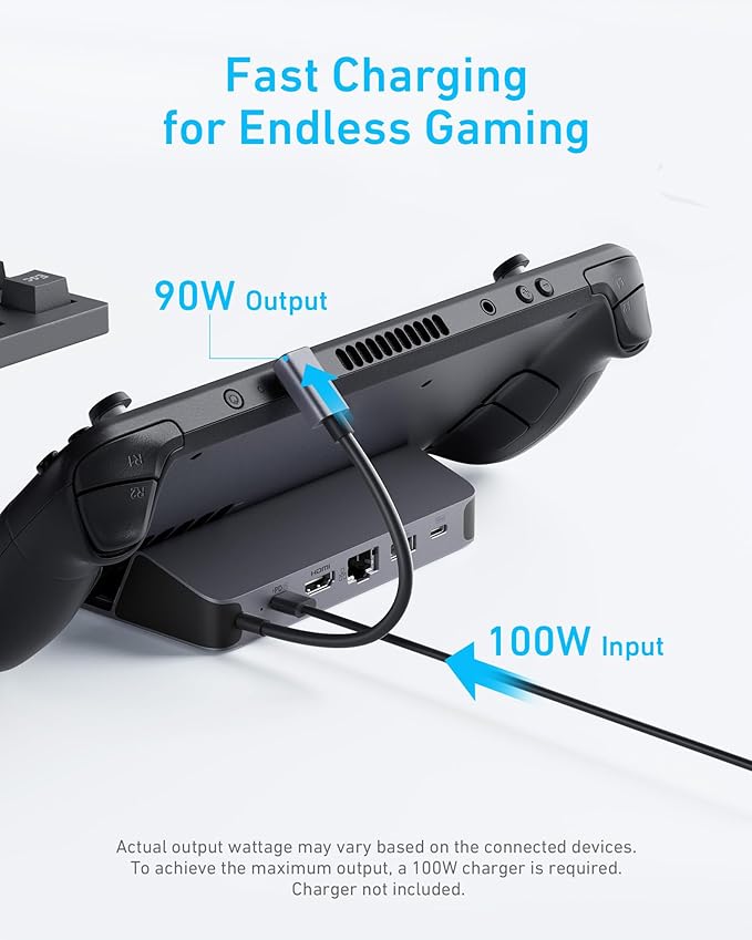 Anker Steam Deck Dock Docking Station for Steam Deck (OLED)/ROG Ally/Legion Go 6-in-1 USB C Hub with HDMI 4K@60Hz 1Gbps Ethernet 2 USB-A and 1 USB-C Port 90W Fast Charging (Not for Rog Ally X)