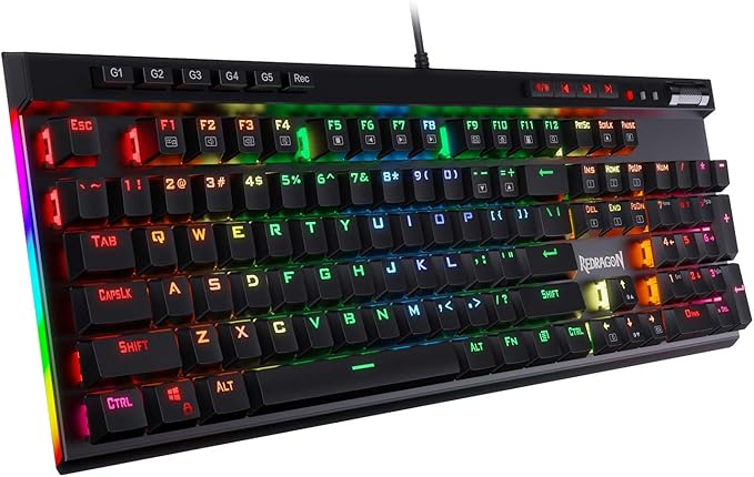 Redragon K580 VATA RGB LED Backlit Mechanical Gaming Keyboard with Macro Keys &amp Dedicated Media Controls Hot-Swappable Socket Onboard Macro Recording (Blue Switches)