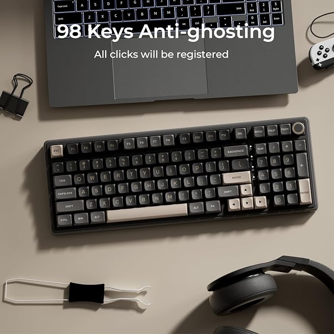 RK ROYAL KLUDGE R98 Pro Wired Mechanical Keyboard 96% Creamy Gaming Keyboard RGB Backlit with Number Pad and Volume Knob Gasket Mount MDA Profile PBT Keycaps Hot Swappable Pre-lubed Linear Switch