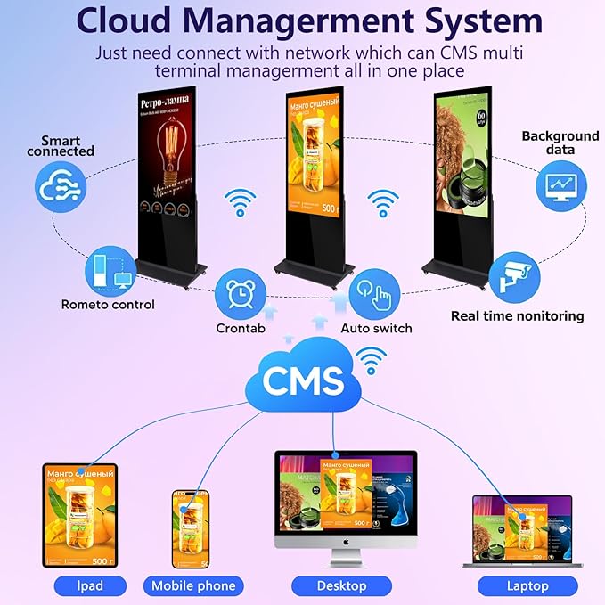 43 Digital Signage Display Kiosk 1080P Non Touchscreen Kiosks Interactive Floor Standing Full HD IPS LCD Screen Commercial Totem with Android 11 System Interactive Advertising Media Player