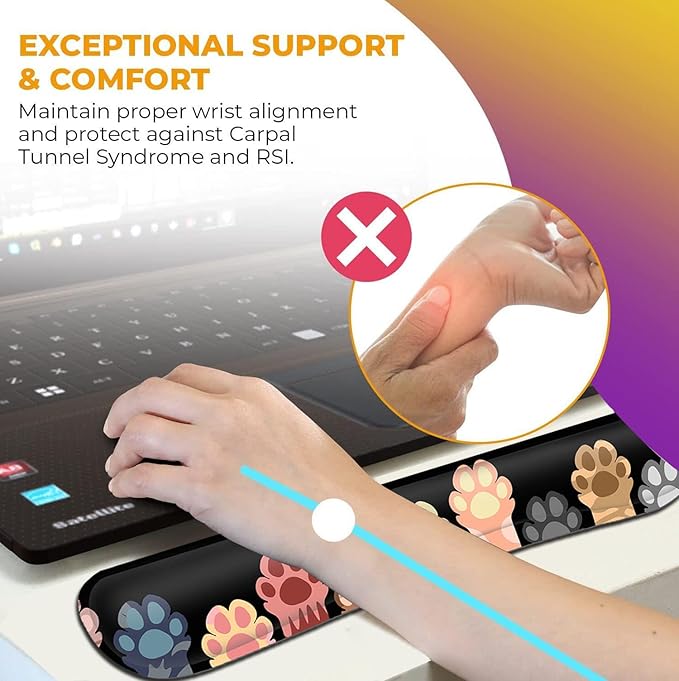 Ergonomic Mouse Pad with Wrist Support Gel Non-Slip Laptop Computer Keyboard Mousepad for Office &amp Home Cute Cat Paws Design Memory Foam Keyboard Wrist Rest Colorful Cat Paws