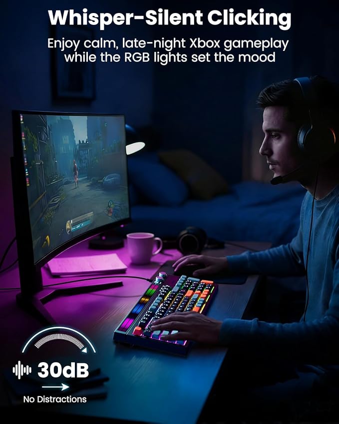 SABLUTE Keyboard Gaming - Audio-Sync RGB Light Strip 19-Key Anti-Ghosting Dual Control Knobs Adjustable Stand Ultra-Low Latency Quiet Mechanical Feel for PC Gamers（Black