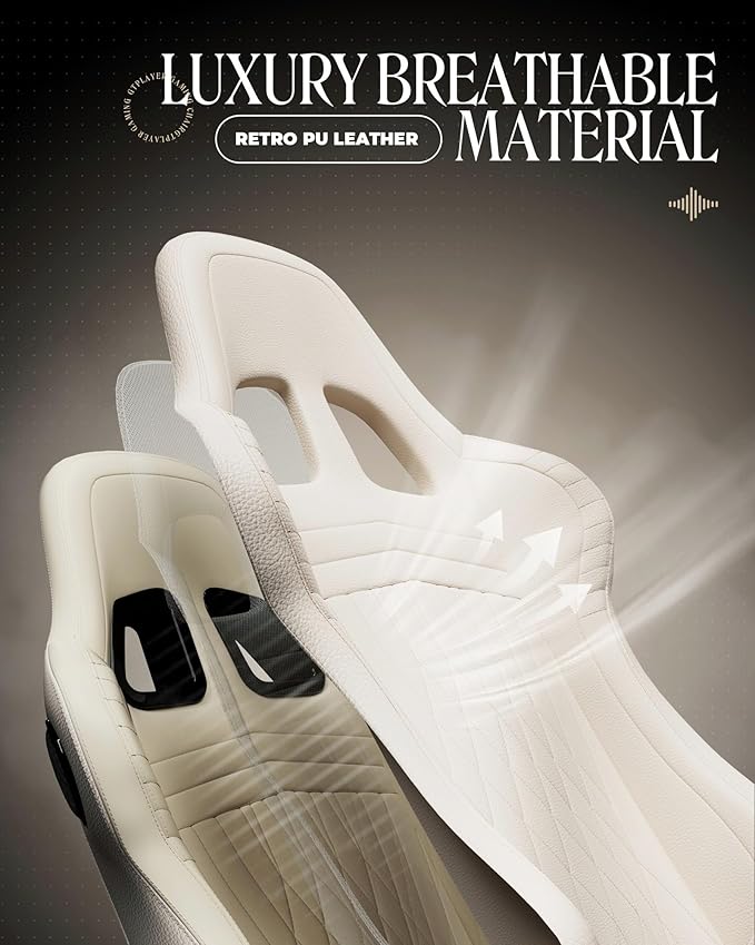 GTPLAYER Gaming Chair with Speakers Video Game Chairs with Footrest PC Gamer Chairs for Adults - Padded High Back Ergonomic Reclining Silla Gamer Linkage Armrest Ace Pro Ivory