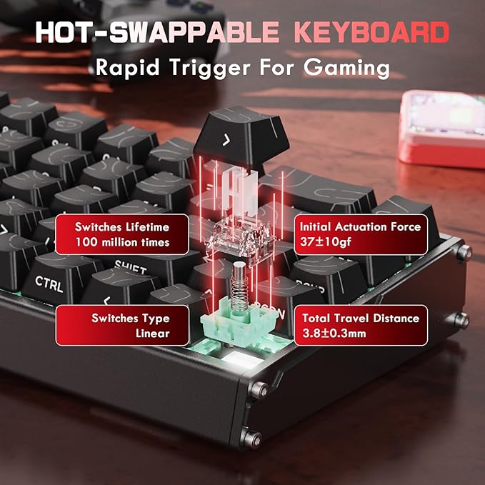 ATTACK SHARK X68MAX HE 60% Wired Magnetic Switch KeyboardFull Aluminum CNC0.005mm RT Accuracy8KHz Rapid Trigger Mechanical Gaming KeyboardAdjustable ActuationRGB Coiled Cable for FPS GamesBlack