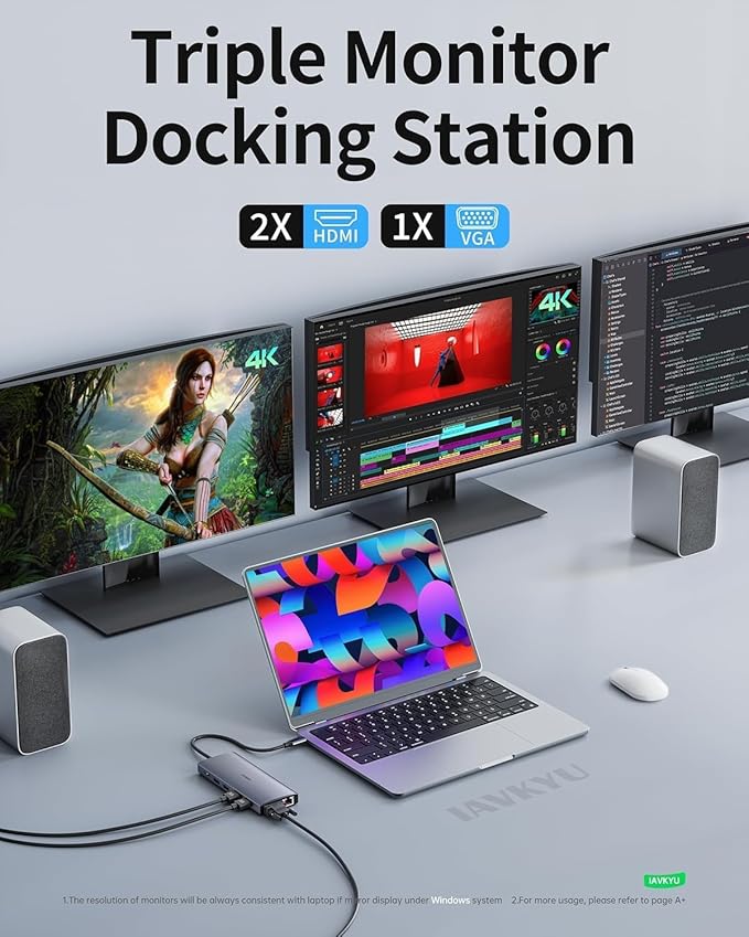 USB C Laptop Docking Station Docking Station Dual Monitor 13 in 1 DockingStation 3 Monitors with 2HDMIVGA Ethernet7USB C/A Port 100w PD SD/TF USB C Hub for Dell/HP/Surface/Lenovo Laptop