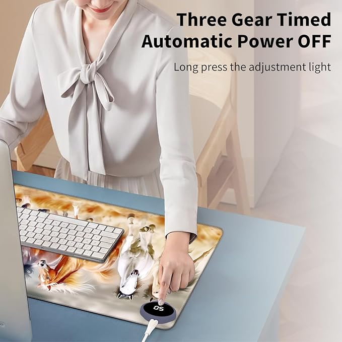 Warm Desk Pad Warm Mouse Pad Gaming Office Desk Matwith 3 Levels Heated &amp 3 Hours Auto Shut - 31.5 x 13 inch PU Leather Laptop Keyboard Mat for Home Office Hand WarmerCute Horse -277