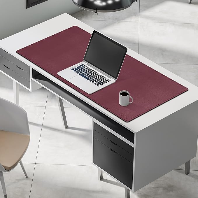 Mydours Dual-Sided Desk Pad 40 x 20Large Mouse mats Cork &amp PU Leather for Office and Home Work Waterproof Desk Mats on The Top of Desks (Burgundy)