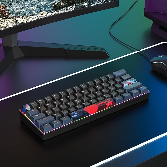 60 Percent Gaming Keyboard 61 Keys Mechanical Keyboard Rainbow Backlit Ultra Compact Wird Keyboard with Red Switches for Win Ps4/5 Xbox(61 Blue)