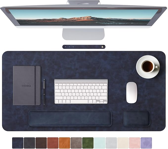 RENMTURE Large Mouse Pad and Keyboard Wrist Rest Desk Pad for Keyboard and Mouse Large Gaming Mouse Pad with Wrist Support Desk Mat for Work and Gaming (Blue)