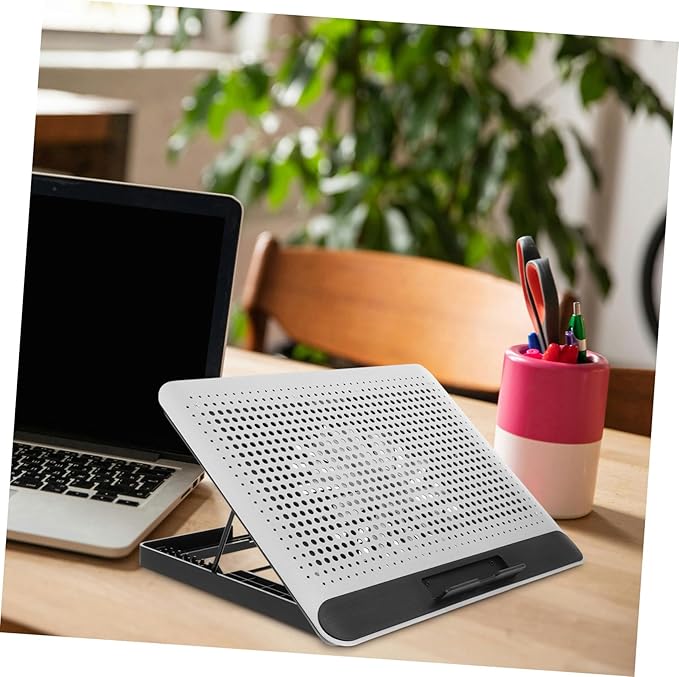 Healifty Notebook Cooler Aluminum Alloy Thin Quiet Cooling Fan with Ergonomic Stand for Laptops Under Skid Stable Computer Support Frame in Silver