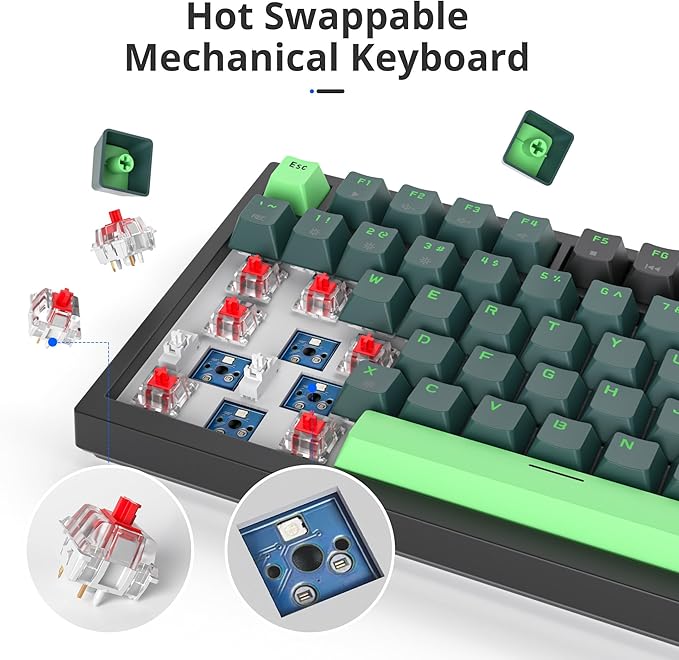 Owpkeenthy 75 Percent Gaming Keyboard Gasket Mounted with Knob Wired 82 Key Mechanical Keyboard Hot Swappable Linear Red Switch RGB Backlit for PC Laptop (82 Wave)