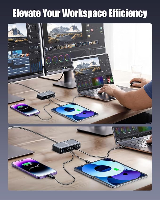 880W USB C Charger Block10-Port USB C Charging Station GaN IV Travel Essentials Multiple Port Charging Station140W Laptop Fast Charger Adapter for MacBook Pro/AirDELLiPadiPhoneSamsung Galaxy