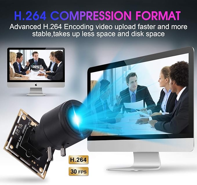 1080P USB Camera Module 0.01Lux Low Light Camera with 2.8-12mm Varifocal Lens H.264 2MP CMOS IMX323 UVC Industrial Webcam Board for Window Linux Android Mac OS