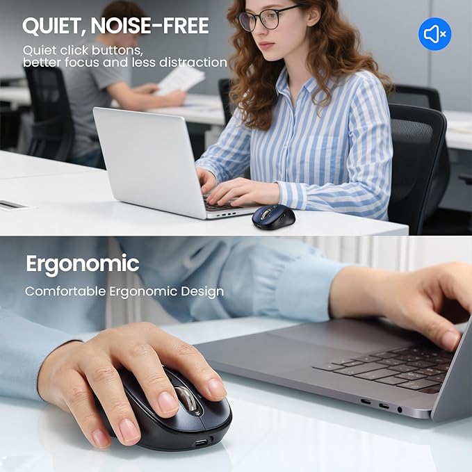Bluetooth Wireless Mouse for LaptopUSB+BT×2USB-C ChargingQuiet Multi Device MouseMetal 4-Way Super Scrolling± 3200 DPI10 ButtonPlug&ampPlayErgo Computer Cordless Micefor iPad/Tablet/Mac/PC/P