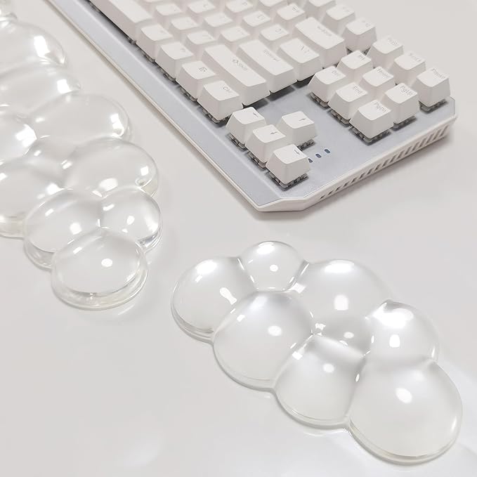 Cloud White Clear Ergonomic Gel Wrist Rest for Keyboard and Mouse Set - Non-Slip Washable Silicone Wrist Pad (16.8x4.1 Keyboard + 5.9x3.5 Mouse) for Gaming Office Design