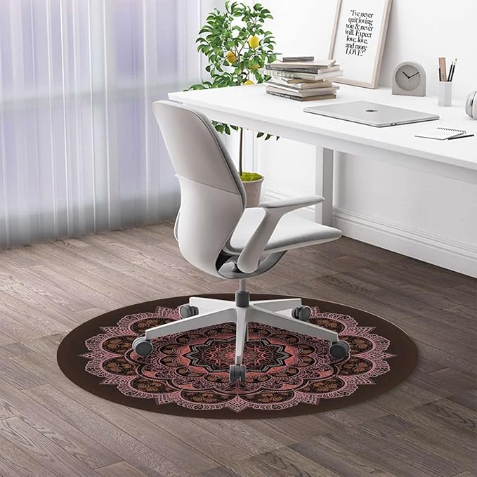Grey Violet PU Leather Office Chair Mat Hardwood Floor Computer Desk Mat Exotic Ukrainian Fashioned Ornamental Anti-Slip Gaming Chair Mat Round Floor Mat Durable Floor Protector Diameter 55 in