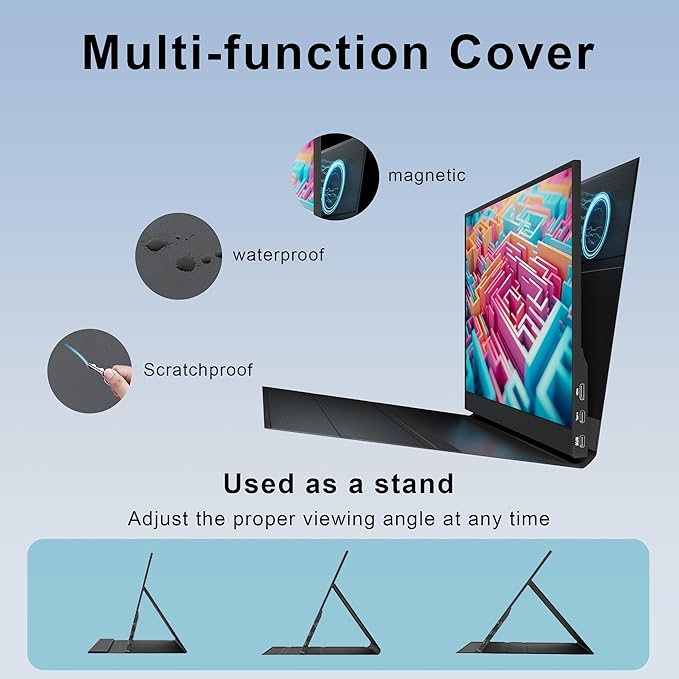 Portable Monitor for Laptop 15.6 Inch 1080P FHD Portable Monitor Second Screen Extender with USB C HDMI Cover Stand Speaker for Laptop Computer PC Mac Phone PS5/4 Xbox Switch Travel Gaming Work