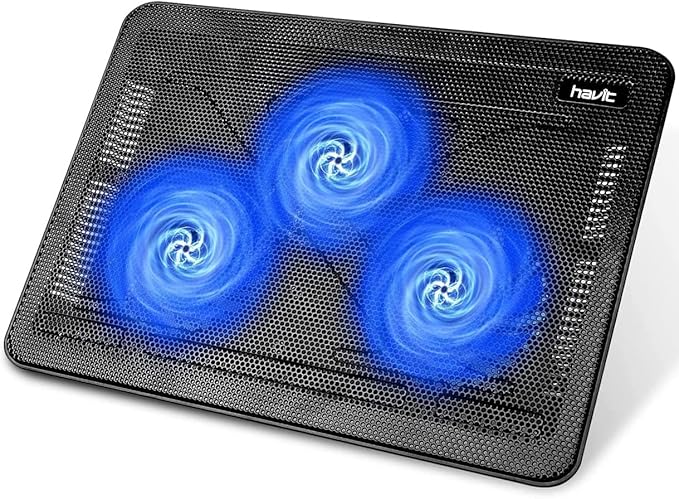 havit HV-F2056 15.6-17 Laptop Cooler Cooling Pad - Slim Portable USB Powered (3 Fans) Black/Blue