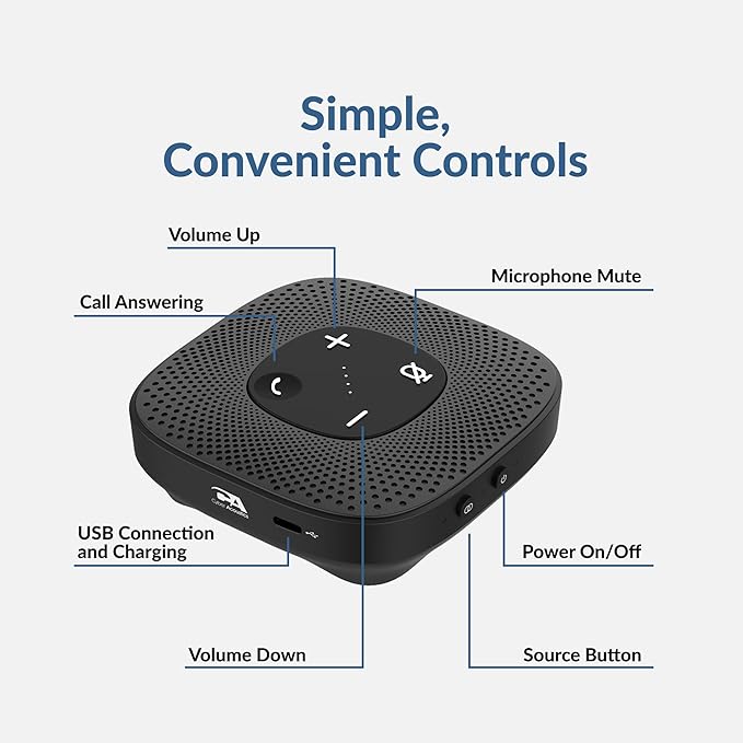 Cyber Acoustics Conference Speakerphone (SP-2000) - USB and Bluetooth Advanced DSP with 360 Degree Noise Cancelling Microphone with 3m Range 66 Ft BT Wireless Range