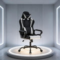 Gaming Chair with Lumbar Support High-Back Office Chair for Adults with Ergonomic Computer Racing Chair PU Desk Task Chair with Support Flip Up Arms Headrest White