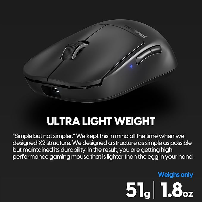 Pulsar Gaming Gears X2V2 Mini Wireless Gaming Mouse Ultra Lightweight 1.80 oz (51 g) Symmetrical Optical Switch 2.4 Ghz 1 ms 26000 DPI PAW3395 Sensor (Mini Wireless Black) (Renewed)