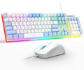 MageGee GT838 Gaming Keyboard and Mouse Combo 104 Keys RGB Backlit Quiet Wired Keyboards for Laptop PC MAC with Number Pad Metal Panel Anti-Ghosting White Blue