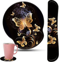Keyboard Wrist Rest and Mouse Pad Wrist Support Set with Coffee Coaster Non-Slip PU Base for Gaming and Office Comfortable &amp Lightweight for Easy Typing &amp Pain ReliefGold Butterfly