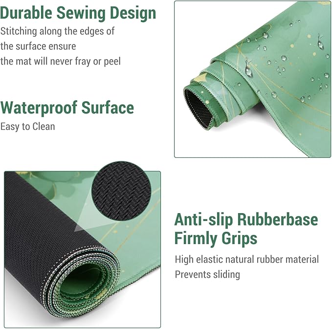 Conmputer Desk Mat Set 4 in 1 Cloud-Shaped Ergonomic Wrist Rest Set Mouse Pad with Non-Slip Base Memory Foam Silicone Lining Keyboard Wrist Rest Computers Offices GamingDark Green Stained Petal