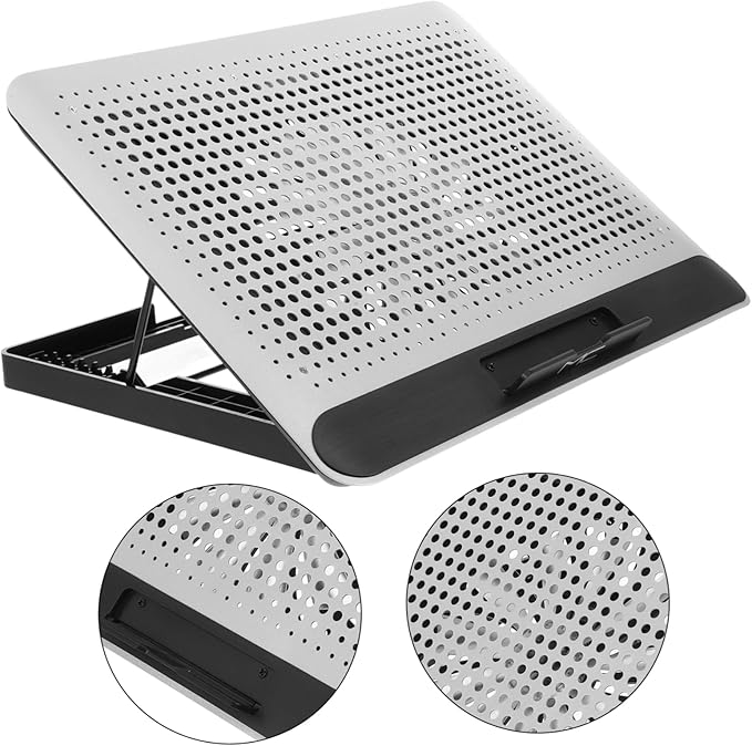 Laptop Cooler Stand Thin and Quiet Mute Computer Fan with Brackets Durable Aluminum Alloy Support Frame for Home Use Silver
