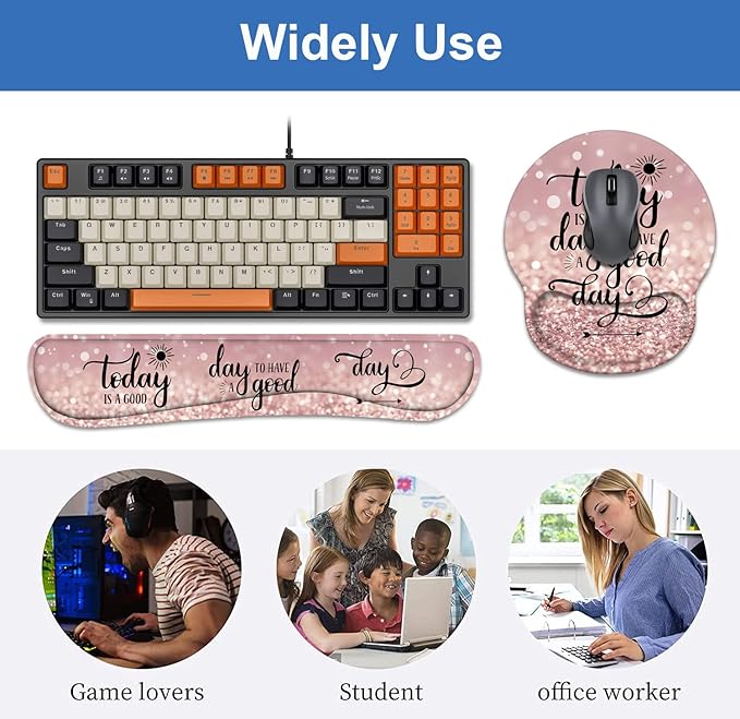 Keyboard Wrist Rest + Mouse Pad Wrist Support Set with Coasters Today is a Good Day to Have a Good Day Inspirational Quote with Non-Slip PU Base Ergonomic Mousepad for Home Office Working Studying